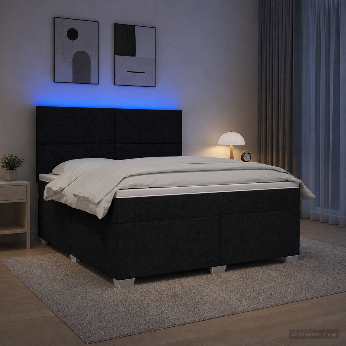 vidaXL Łóżko kontynentalne z materacem Czarny 180 x 200 cm tkanina