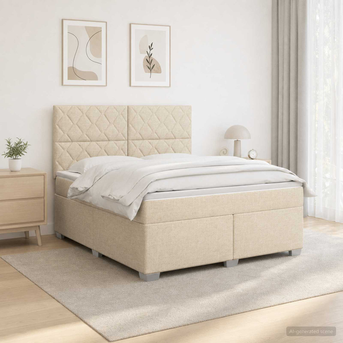 vidaXL Łóżko kontynentalne z materacem kremowy 140 x 190 cm tkanina