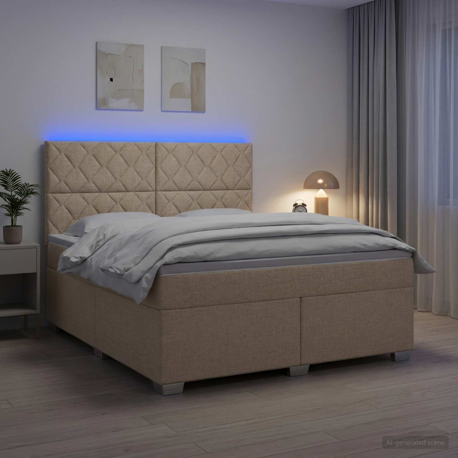 vidaXL Łóżko kontynentalne z materacem kremowy 160 x 200 cm tkanina