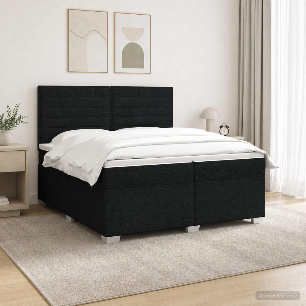 vidaXL Łóżko kontynentalne z materacem Czarny 200 x 200 cm tkanina