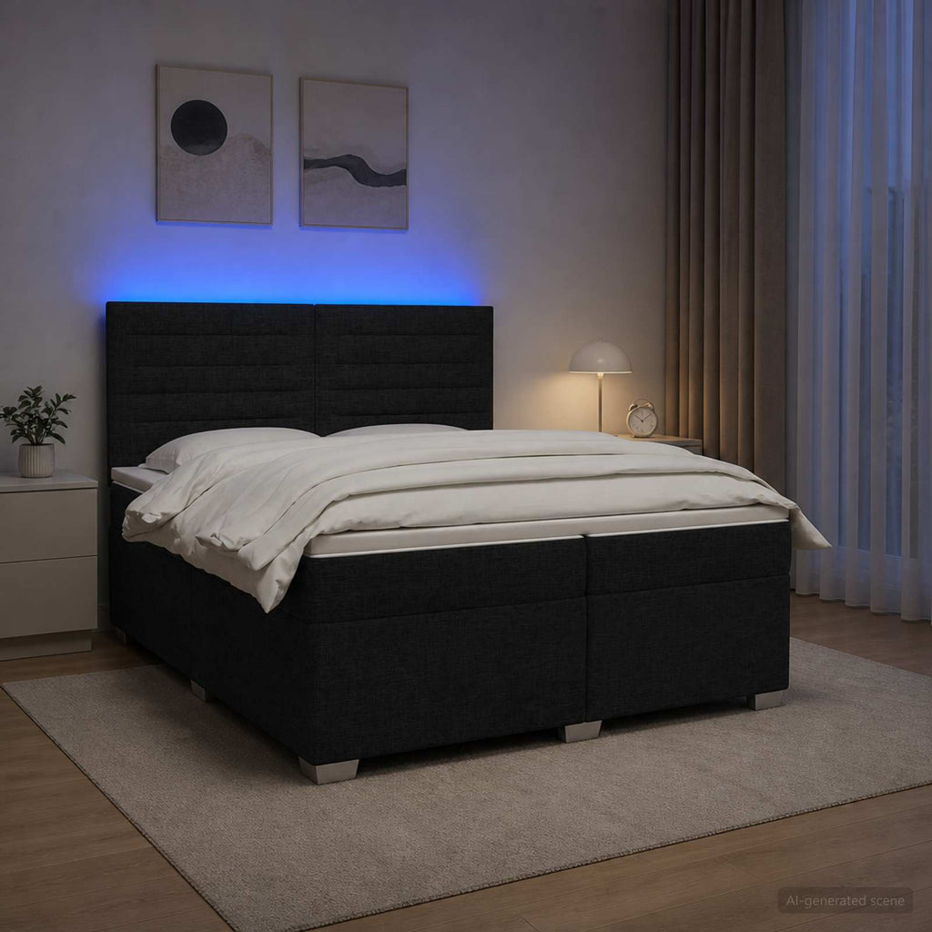vidaXL Łóżko kontynentalne z materacem Czarny 200 x 200 cm tkanina