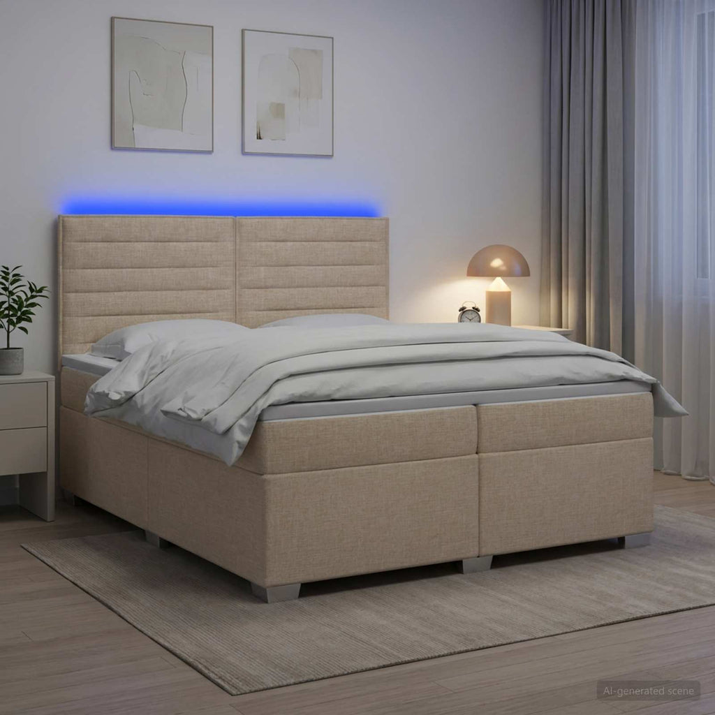 vidaXL Łóżko kontynentalne z materacem kremowy 200 x 200 cm tkanina