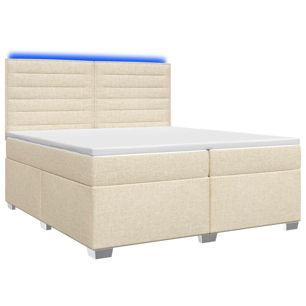 vidaXL Łóżko kontynentalne z materacem kremowy 200 x 200 cm tkanina