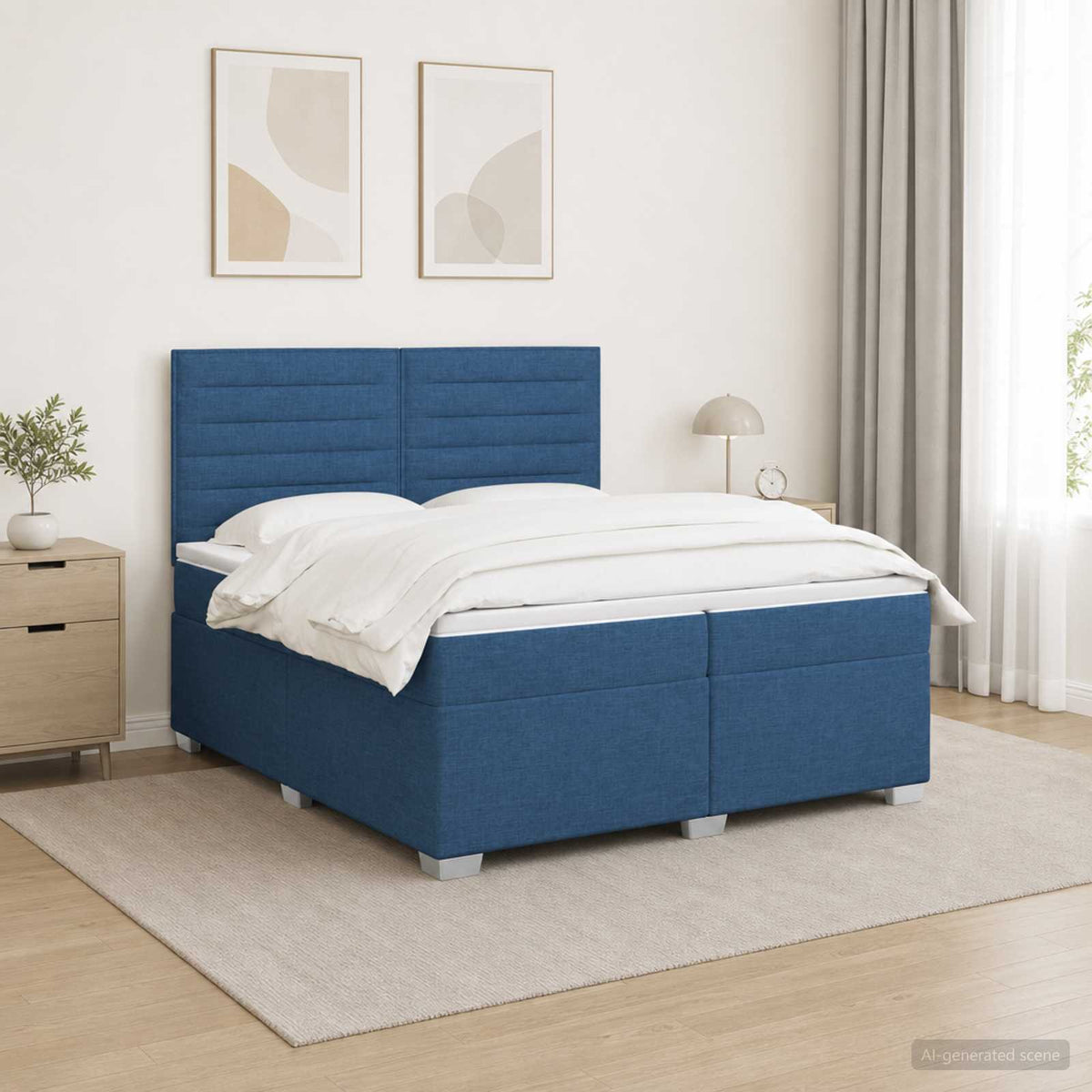 vidaXL Łóżko kontynentalne z materacem niebieski 200 x 200 cm tkanina