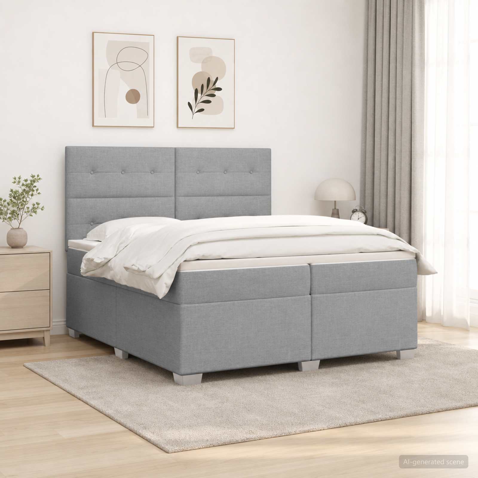 vidaXL Łóżko kontynentalne z materacem jasnoszary 200 x 200 cm tkanina