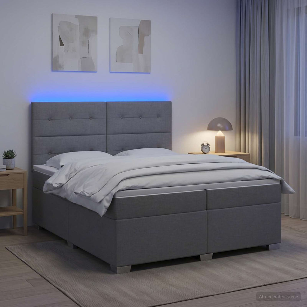 vidaXL Łóżko kontynentalne z materacem jasnoszary 200 x 200 cm tkanina