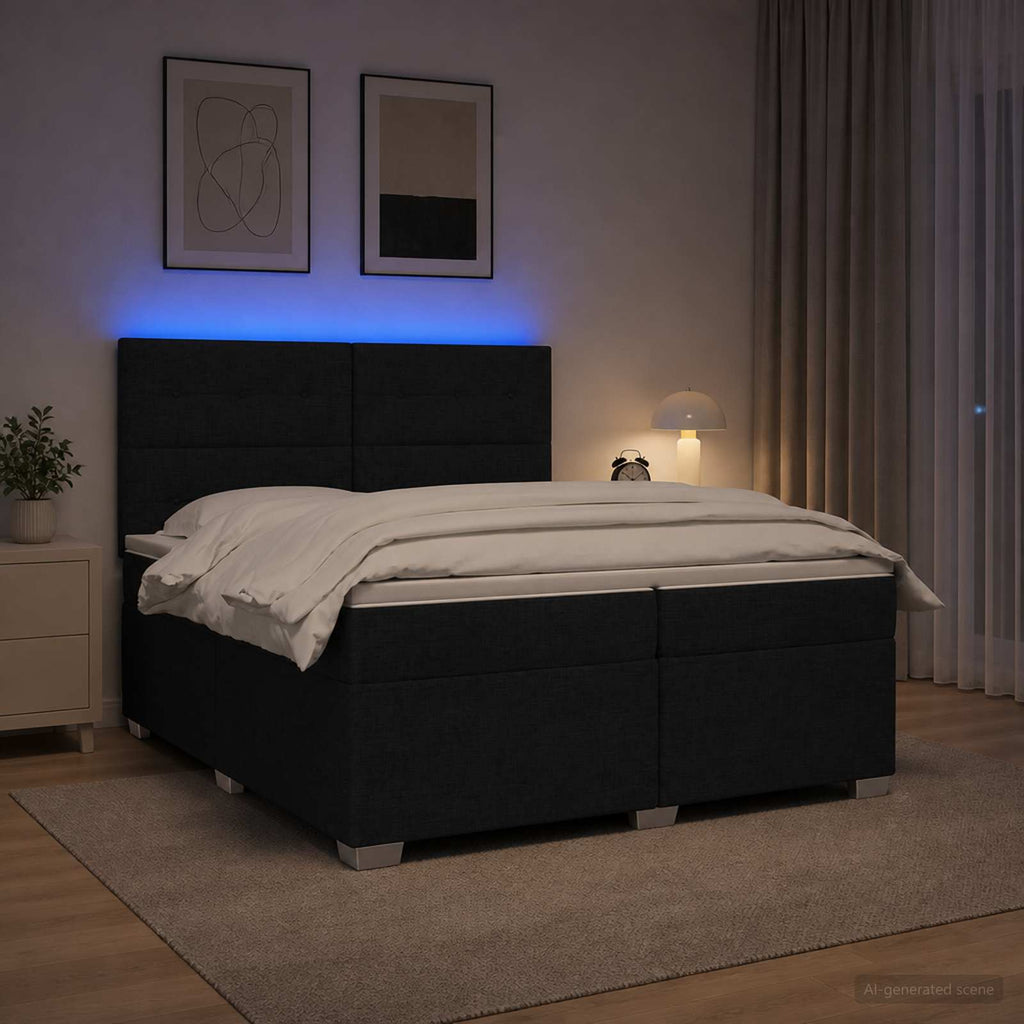 vidaXL Łóżko kontynentalne z materacem Czarny 200 x 200 cm tkanina