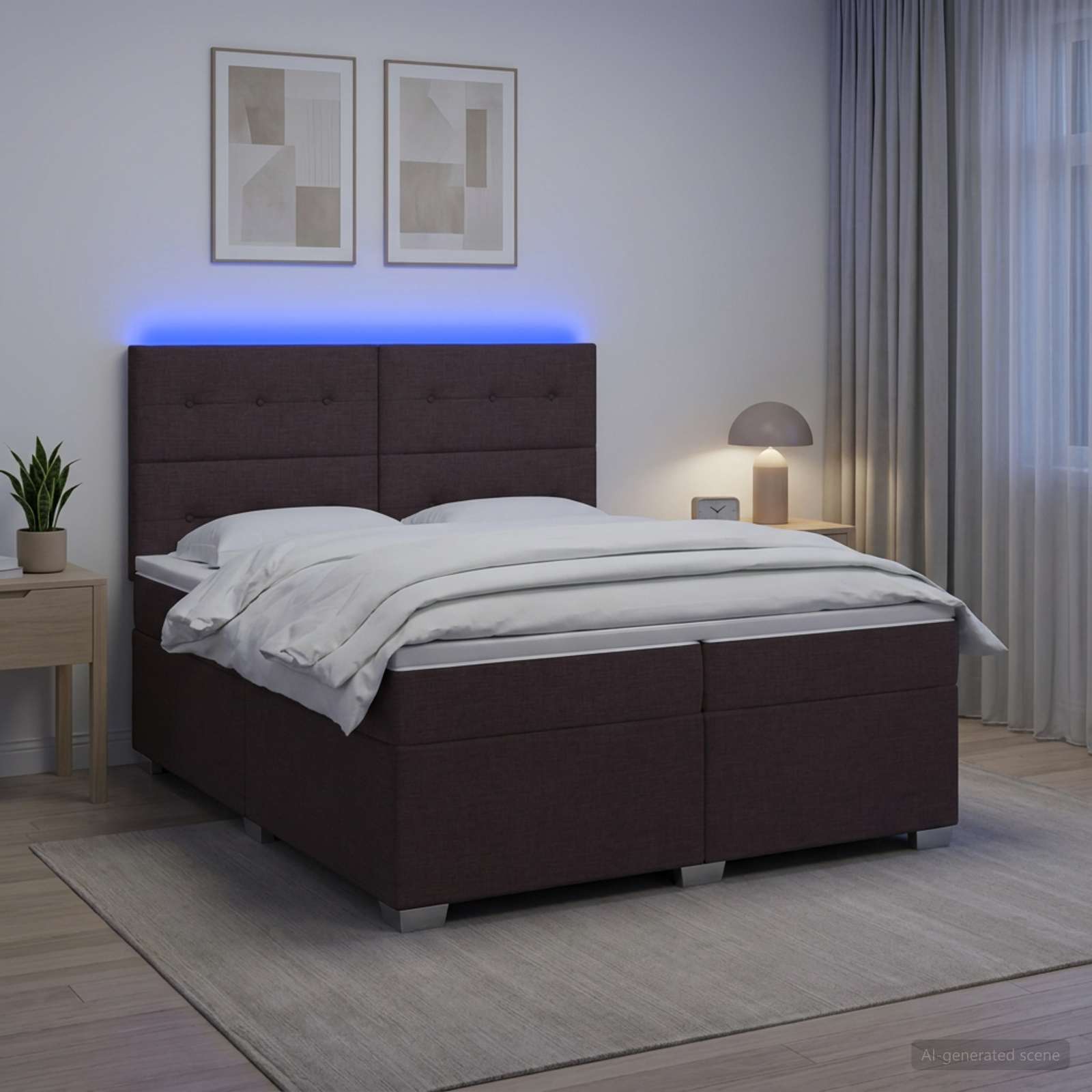 vidaXL Łóżko kontynentalne z materacem Ciemny brąz 200 x 200 cm