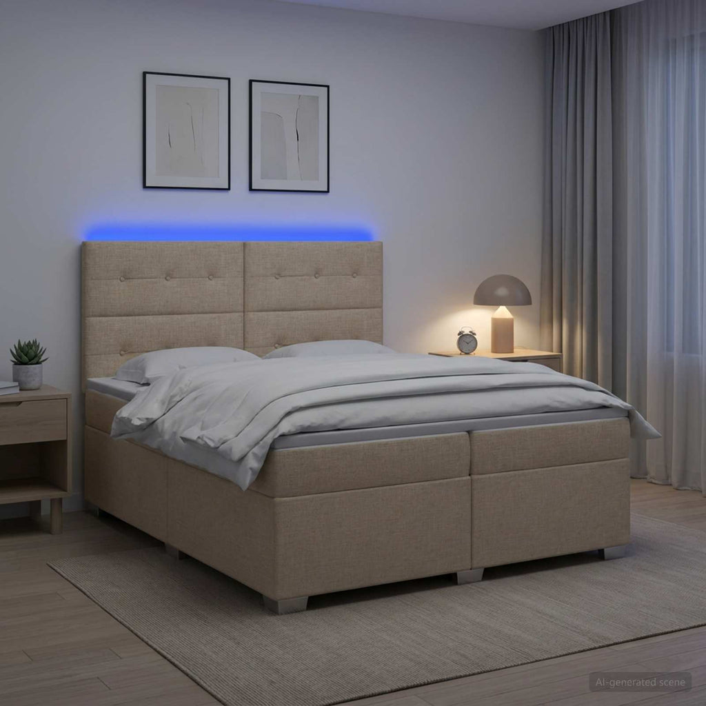 vidaXL Łóżko kontynentalne z materacem kremowy 200 x 200 cm tkanina