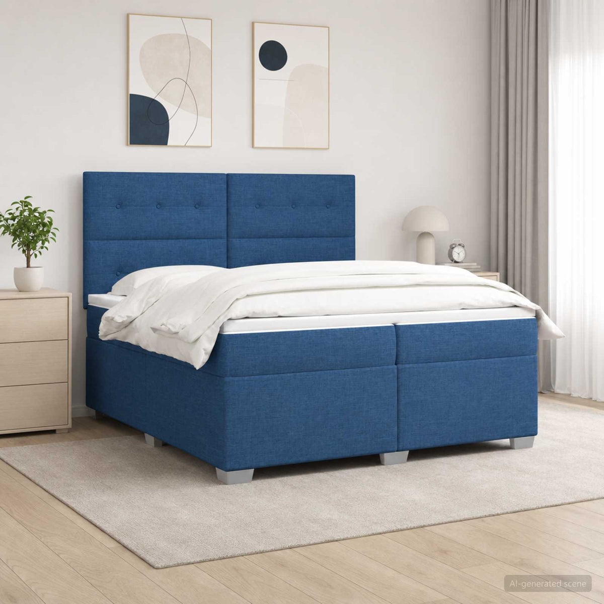 vidaXL Łóżko kontynentalne z materacem niebieski 200 x 200 cm tkanina