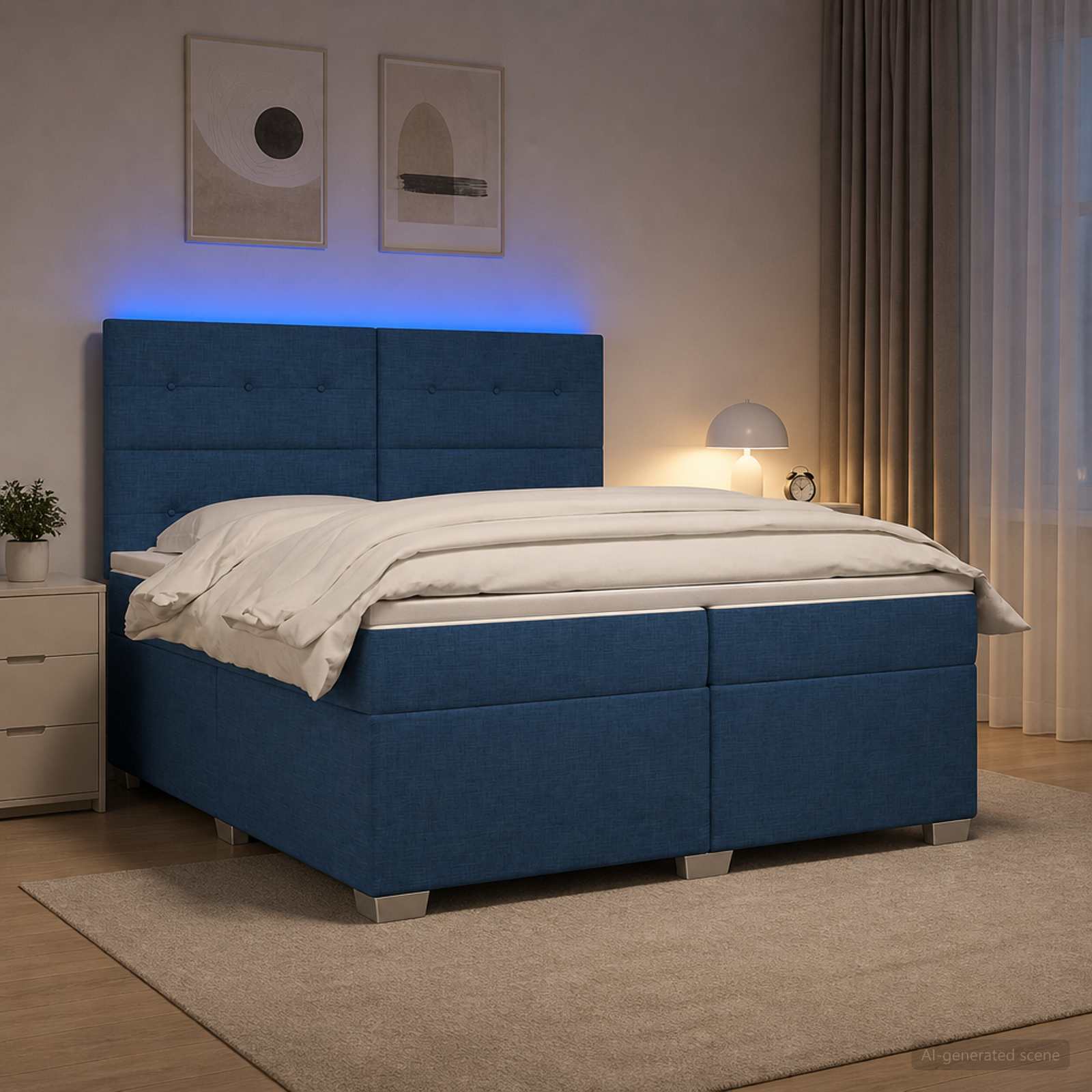 vidaXL Łóżko kontynentalne z materacem niebieski 200 x 200 cm tkanina