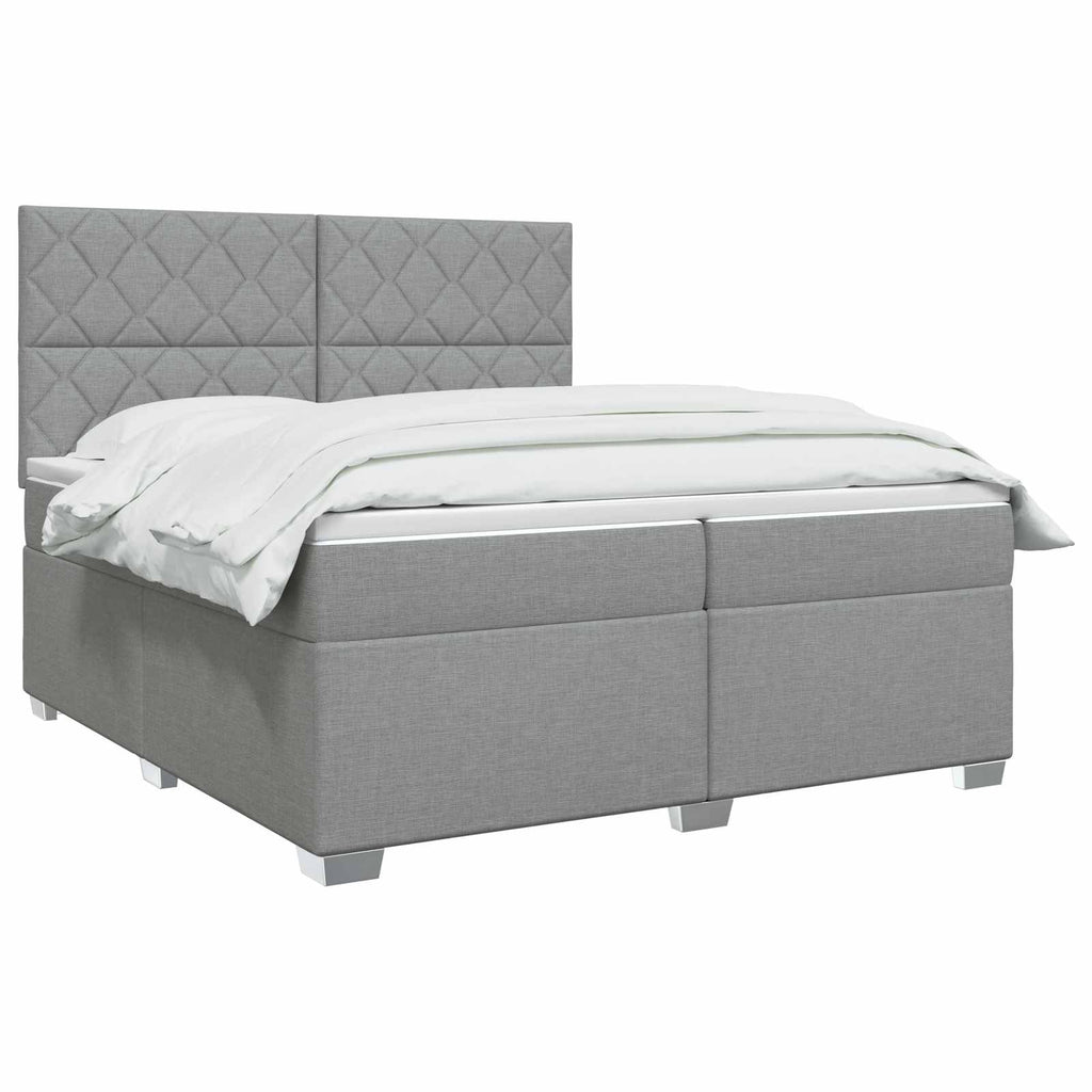 vidaXL Łóżko kontynentalne z materacem jasnoszary 200 x 200 cm tkanina