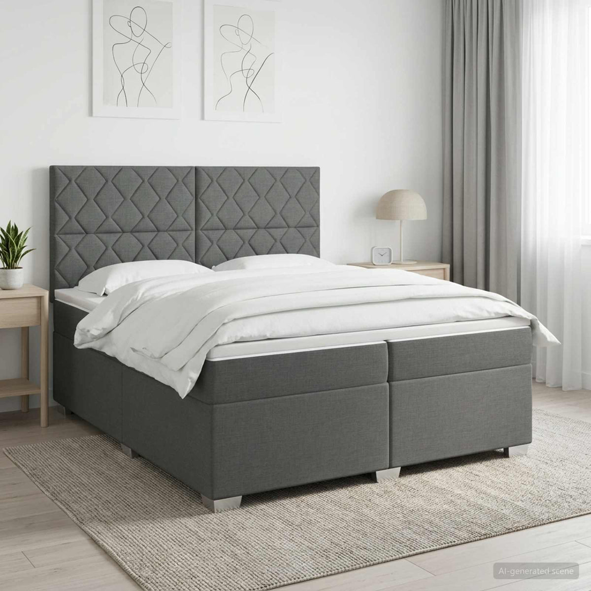 vidaXL Łóżko kontynentalne z materacem ciemnoszary 200 x 200 cm