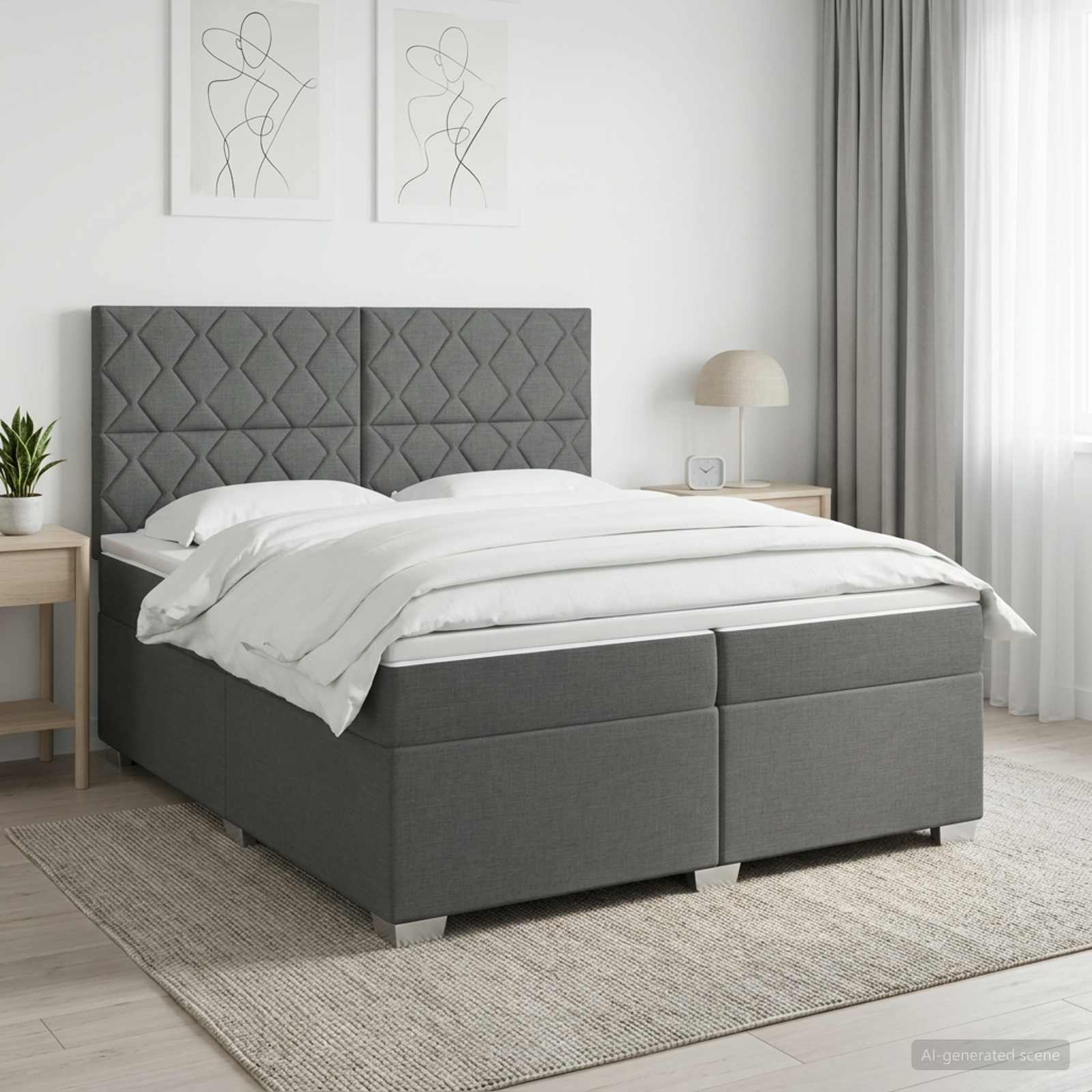 vidaXL Łóżko kontynentalne z materacem ciemnoszary 200 x 200 cm