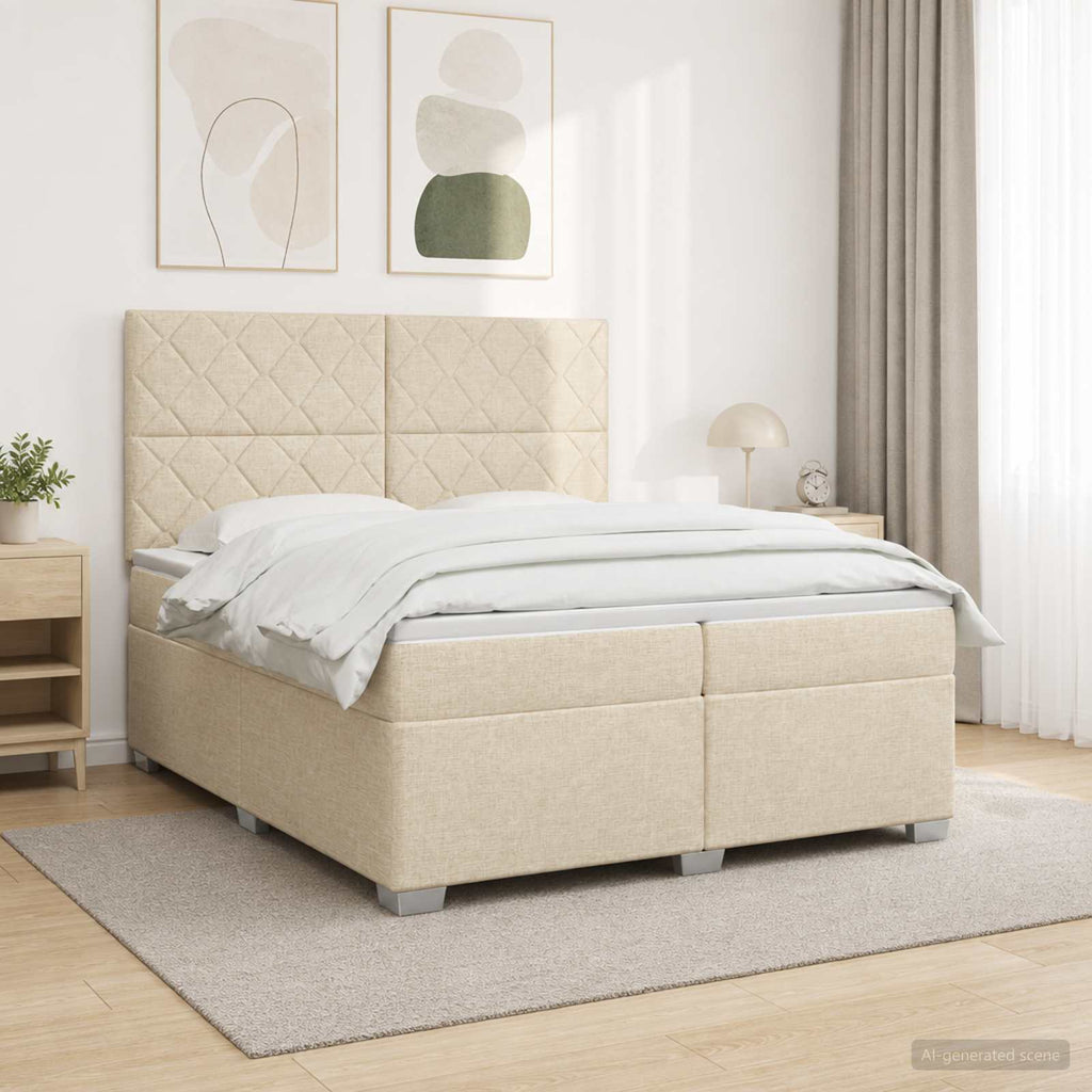 vidaXL Łóżko kontynentalne z materacem kremowy 200 x 200 cm tkanina