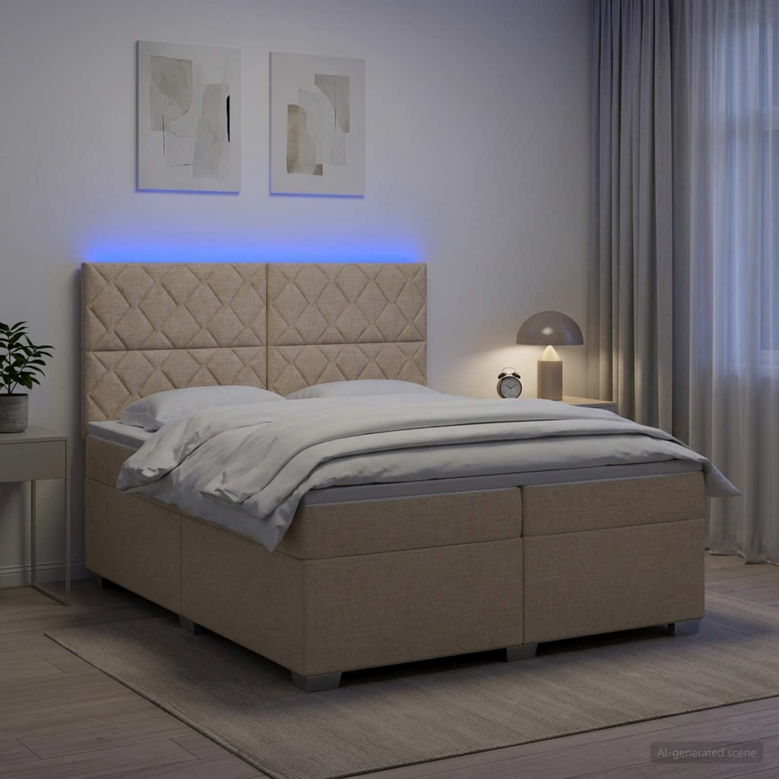 vidaXL Łóżko kontynentalne z materacem kremowy 200 x 200 cm tkanina