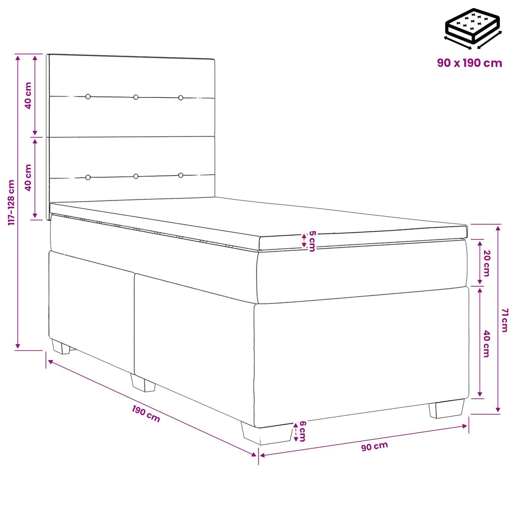 vidaXL Łóżko Box Spring z materacem i LED jasnoszary 90 x 190 cm