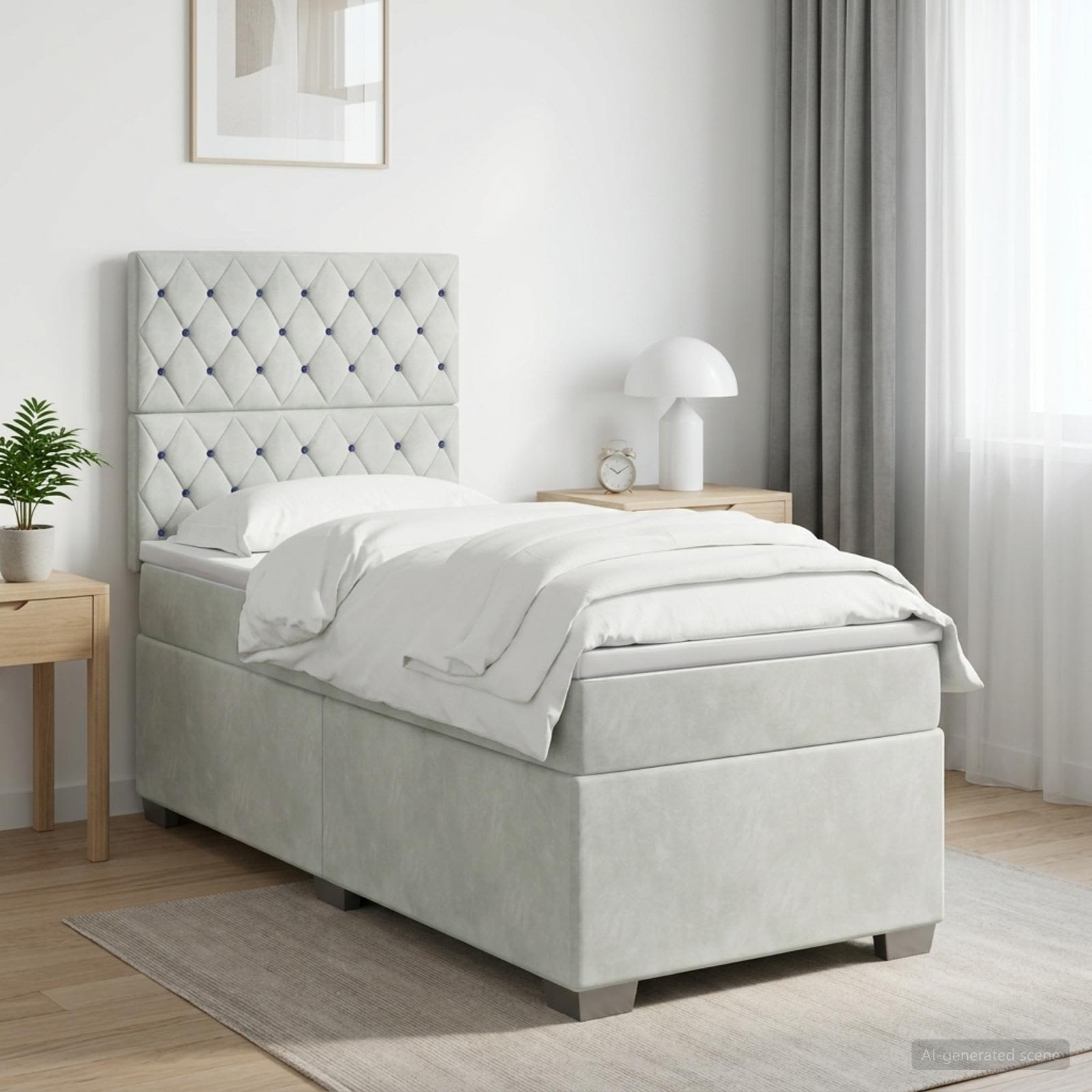 vidaXL Łóżko Box Spring z materacem i LED jasnoszary 90 x 190 cm Welur
