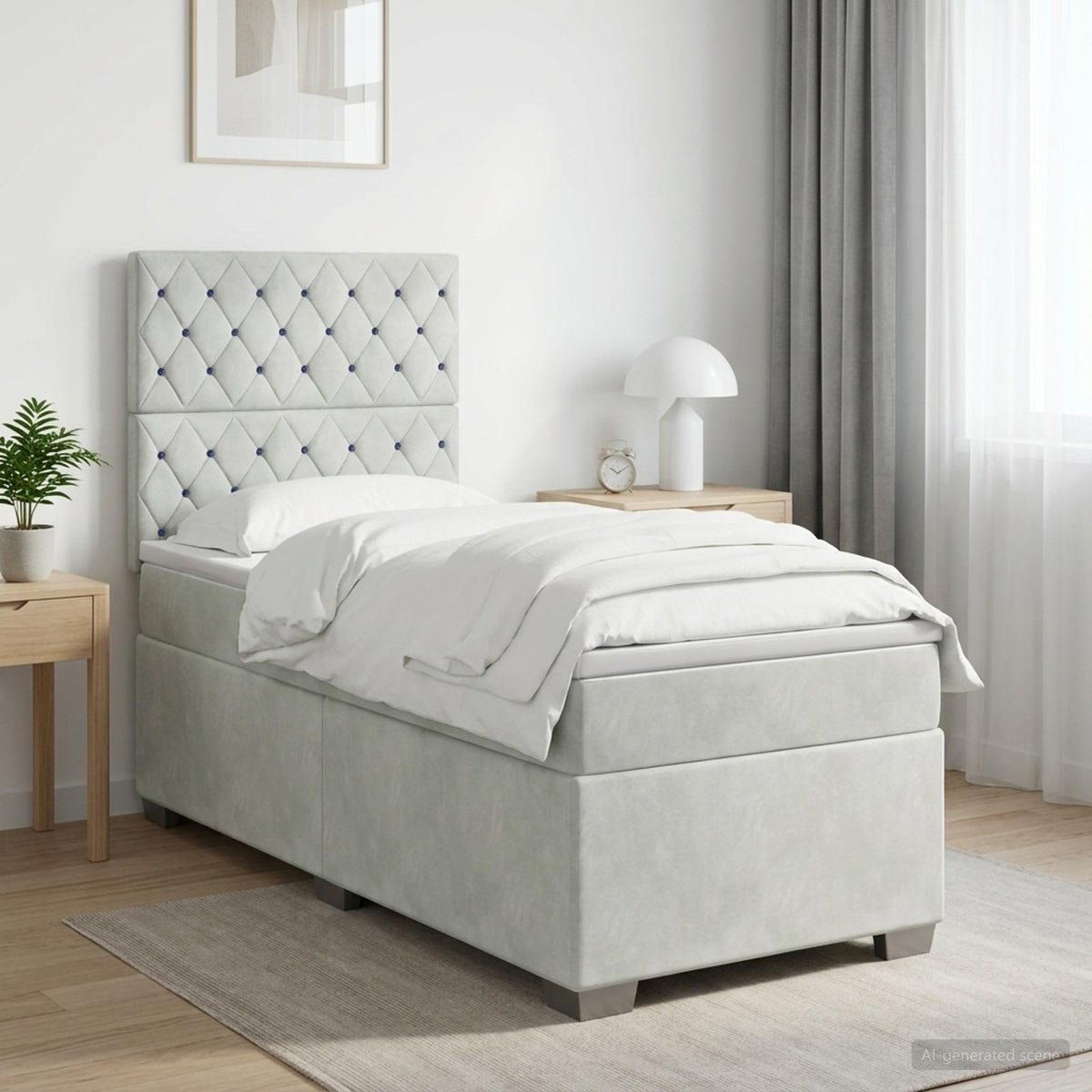 vidaXL Łóżko kontynentalne z materacem jasnoszary 90 x 200 cm Welur