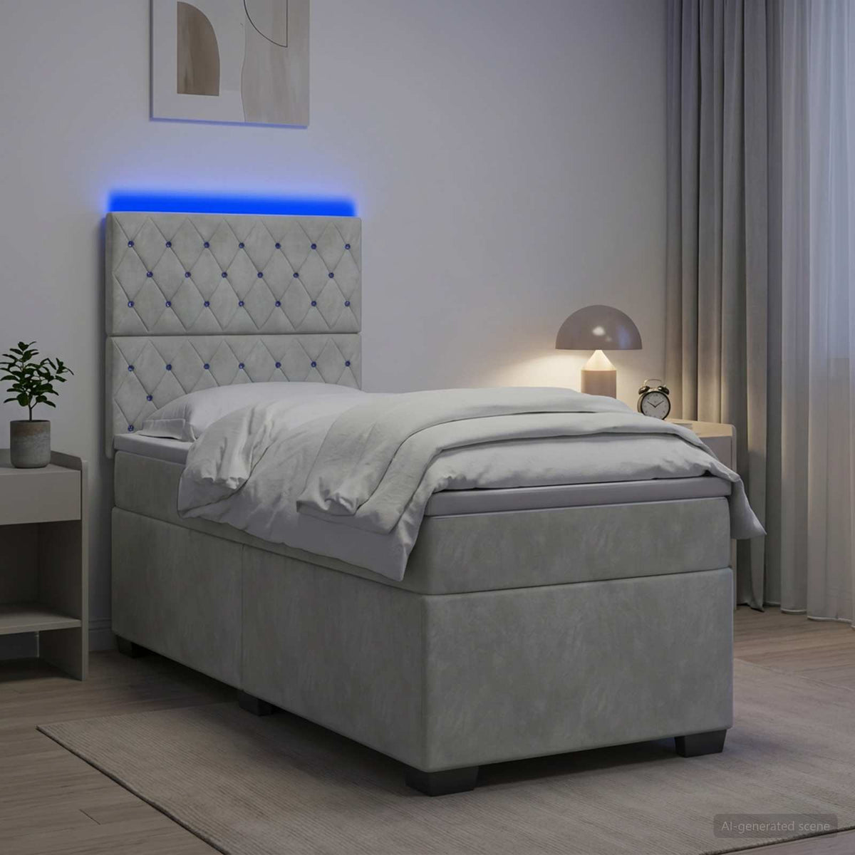 vidaXL Łóżko Box Spring z materacem i LED jasnoszary 90 x 190 cm Welur