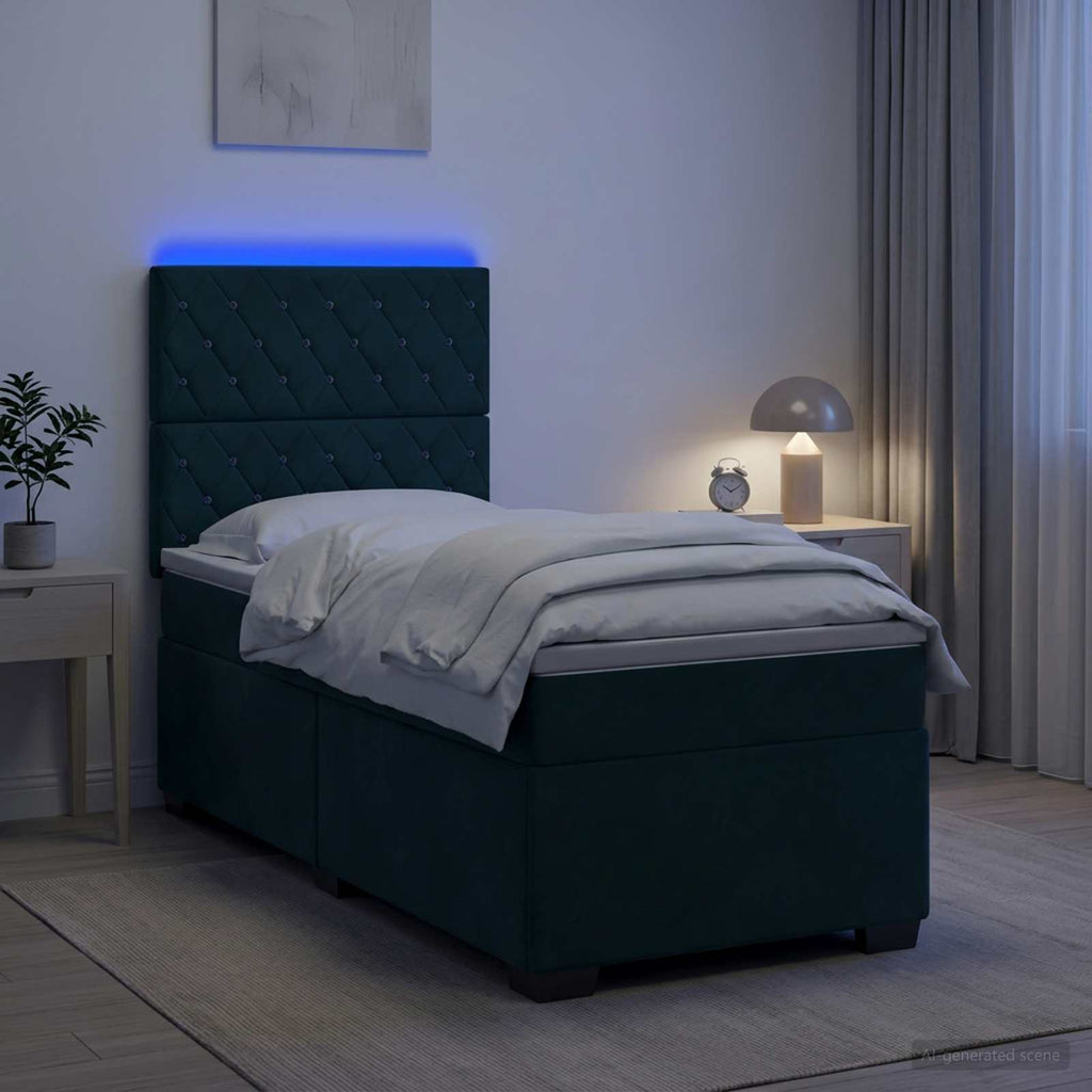 vidaXL Łóżko kontynentalne z materacem Ciemnozielony 90 x 200 cm Welur