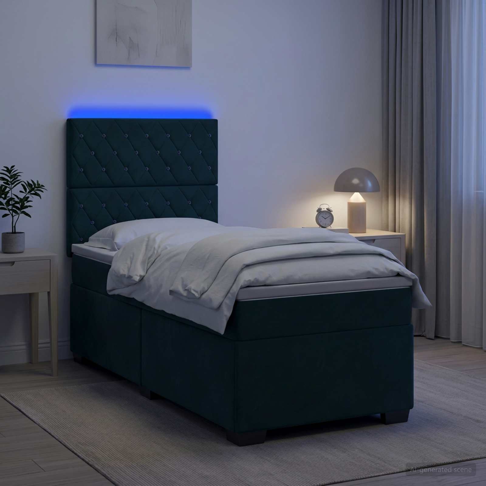 vidaXL Łóżko kontynentalne z materacem Ciemnozielony 90 x 200 cm Welur