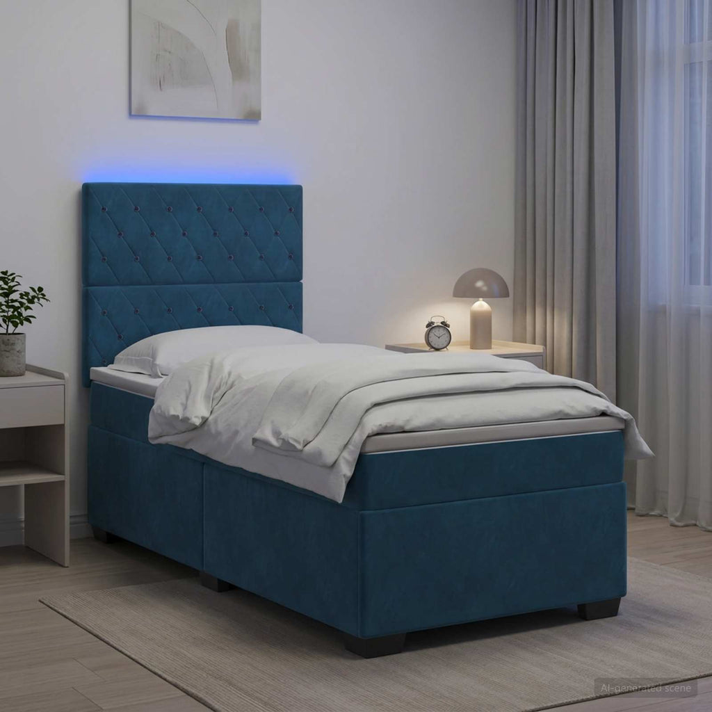 vidaXL Łóżko kontynentalne z materacem niebieski 80 x 200 cm Welur