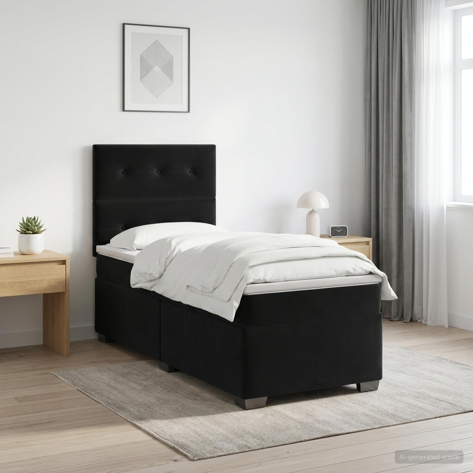 vidaXL Łóżko kontynentalne z materacem Czarny 80 x 200 cm Welur