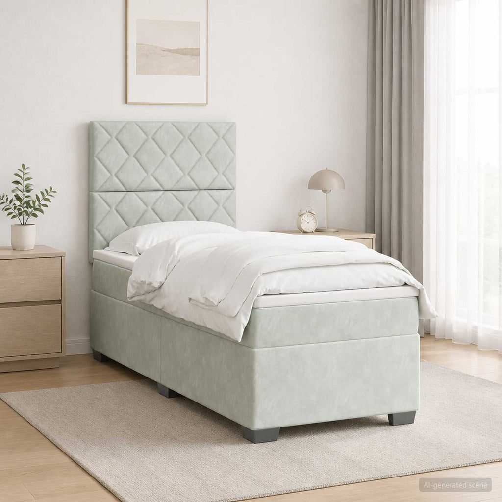 vidaXL Łóżko kontynentalne z materacem jasnoszary 90 x 190 cm Welur