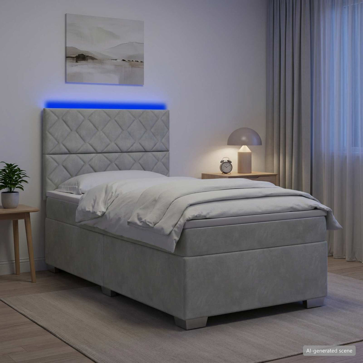 vidaXL Łóżko kontynentalne z materacem jasnoszary 100 x 200 cm Welur