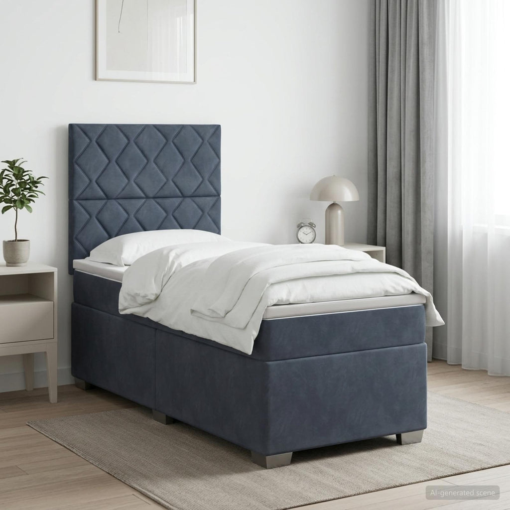 vidaXL Łóżko kontynentalne z materacem ciemnoszary 90 x 190 cm Welur