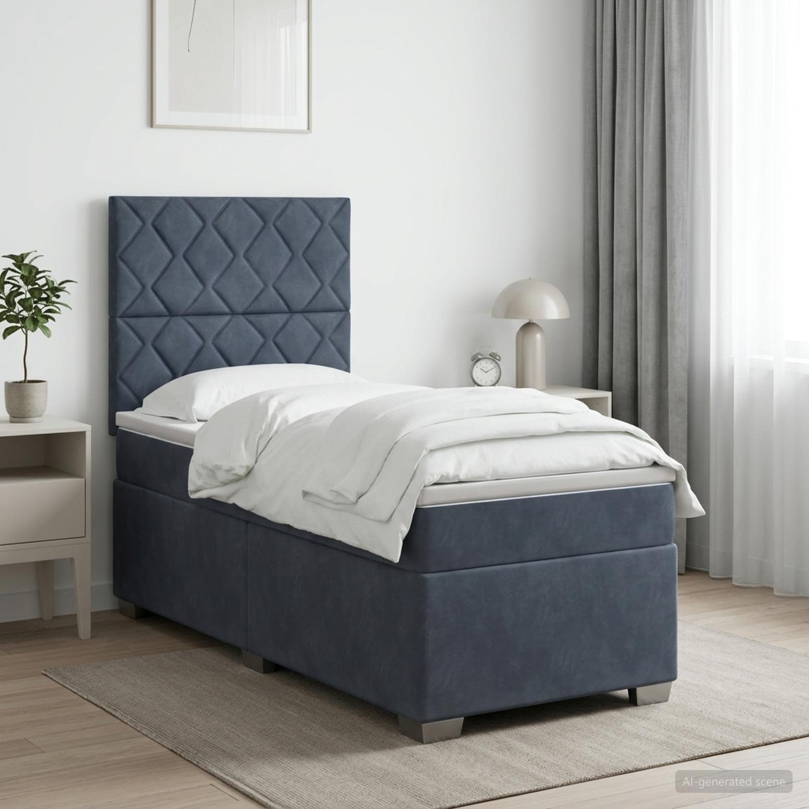 vidaXL Łóżko kontynentalne z materacem ciemnoszary 90 x 190 cm Welur