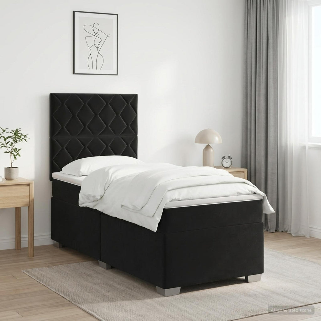 vidaXL Łóżko kontynentalne z materacem Czarny 100 x 200 cm Welur