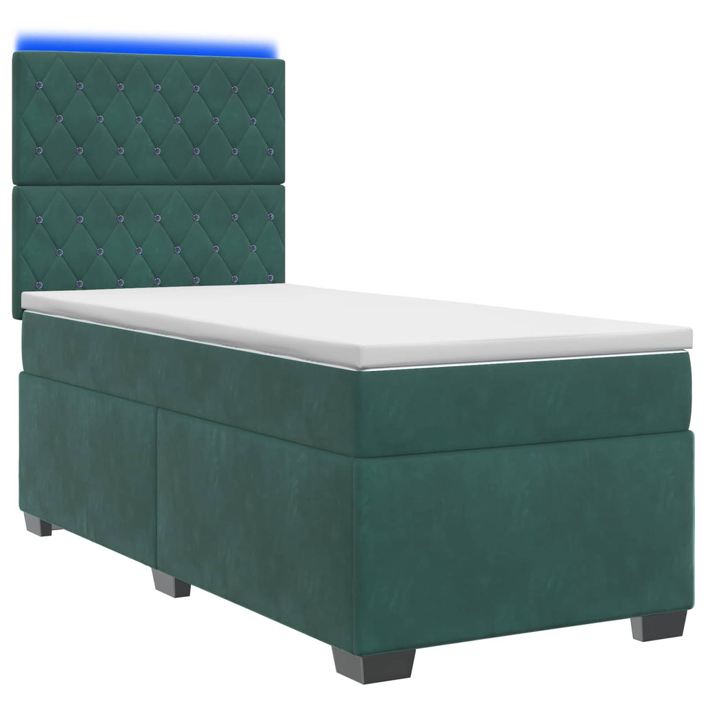 vidaXL Łóżko kontynentalne z materacem Ciemnozielony 90 x 200 cm Welur