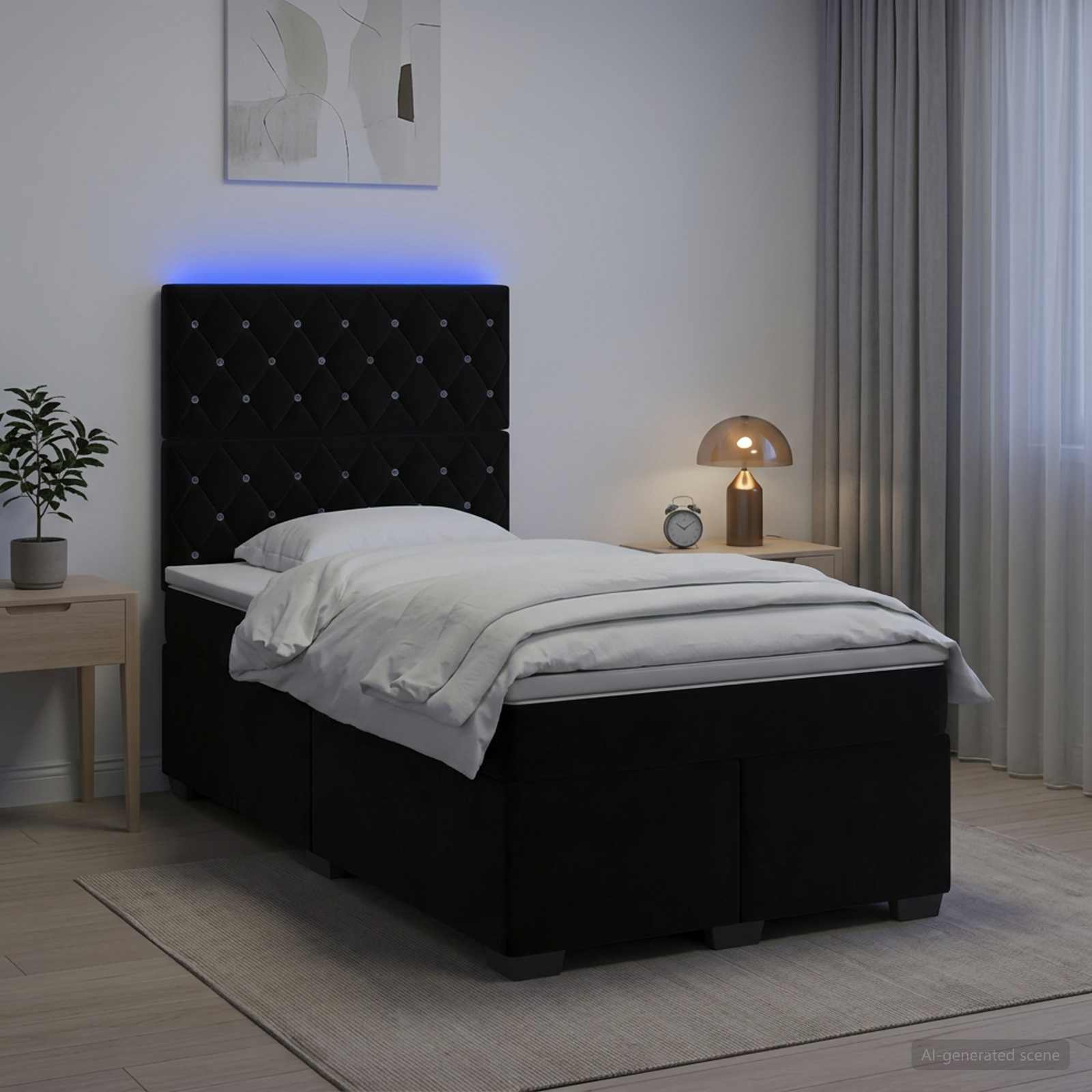 vidaXL Łóżko kontynentalne z materacem Czarny 120 x 200 cm Welur