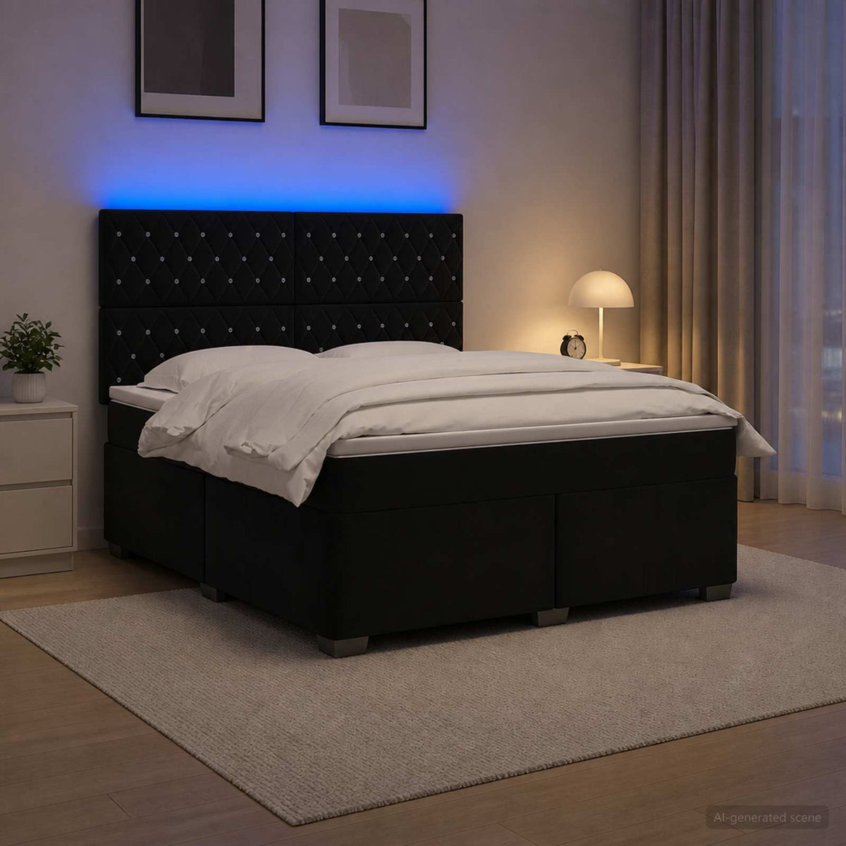 vidaXL Łóżko kontynentalne z materacem Czarny 140 x 190 cm Welur