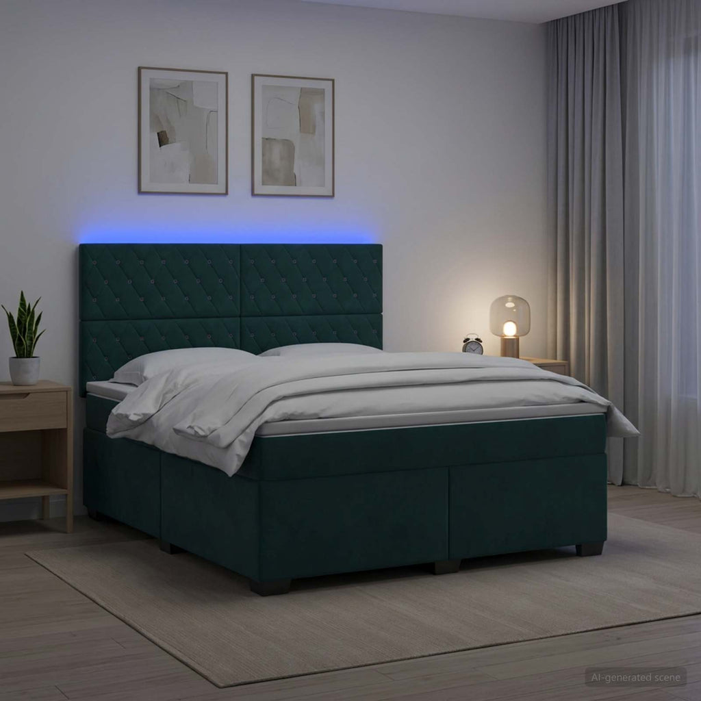 vidaXL Łóżko kontynentalne z materacem Ciemnozielony 160 x 200 cm