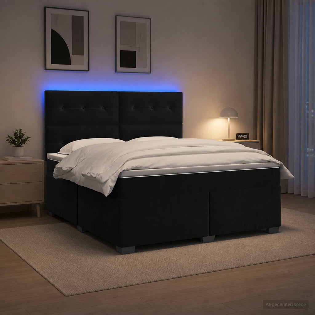 vidaXL Łóżko kontynentalne z materacem Czarny 160 x 200 cm Welur