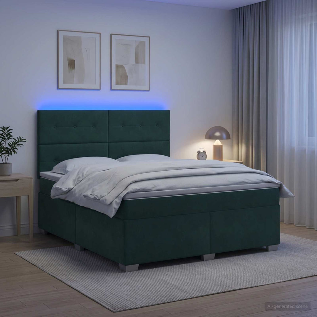 vidaXL Łóżko kontynentalne z materacem Ciemnozielony 160 x 200 cm