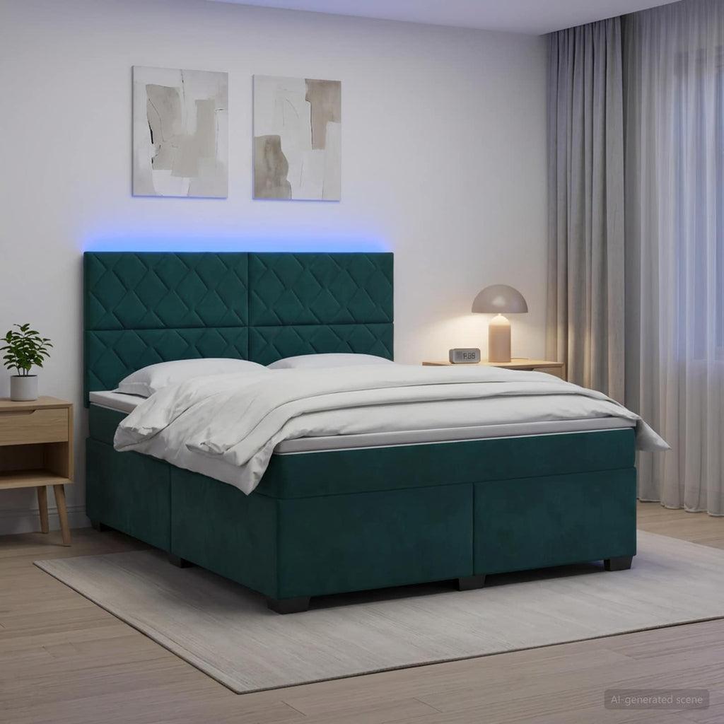 vidaXL Łóżko kontynentalne z materacem Ciemnozielony 160 x 200 cm