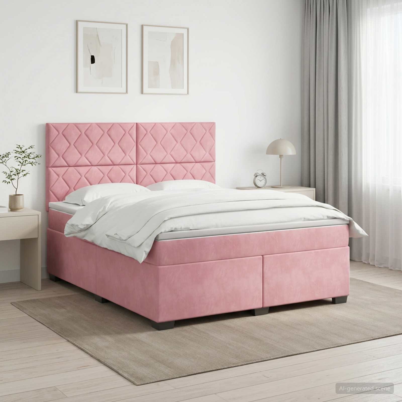 vidaXL Łóżko kontynentalne z materacem różowy 160 x 200 cm Welur
