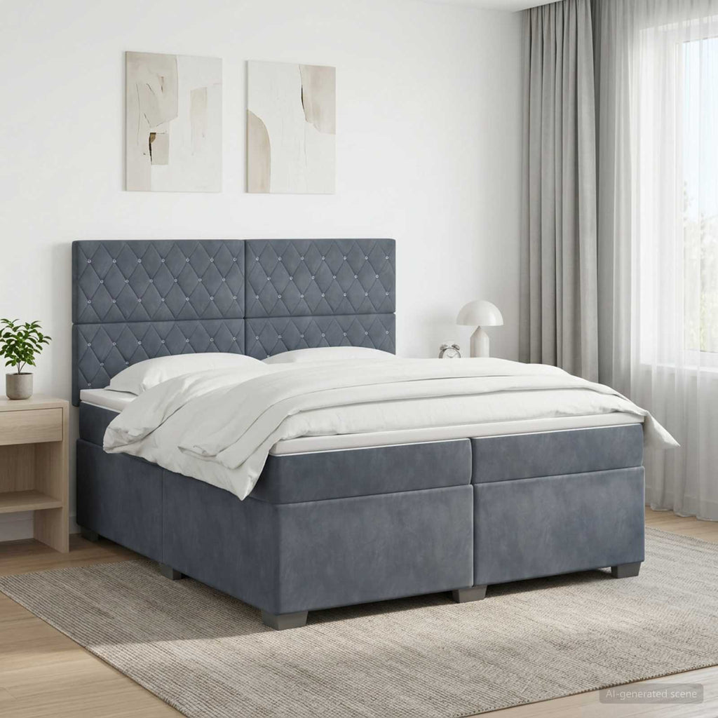 vidaXL Łóżko kontynentalne z materacem ciemnoszary 200 x 200 cm Welur