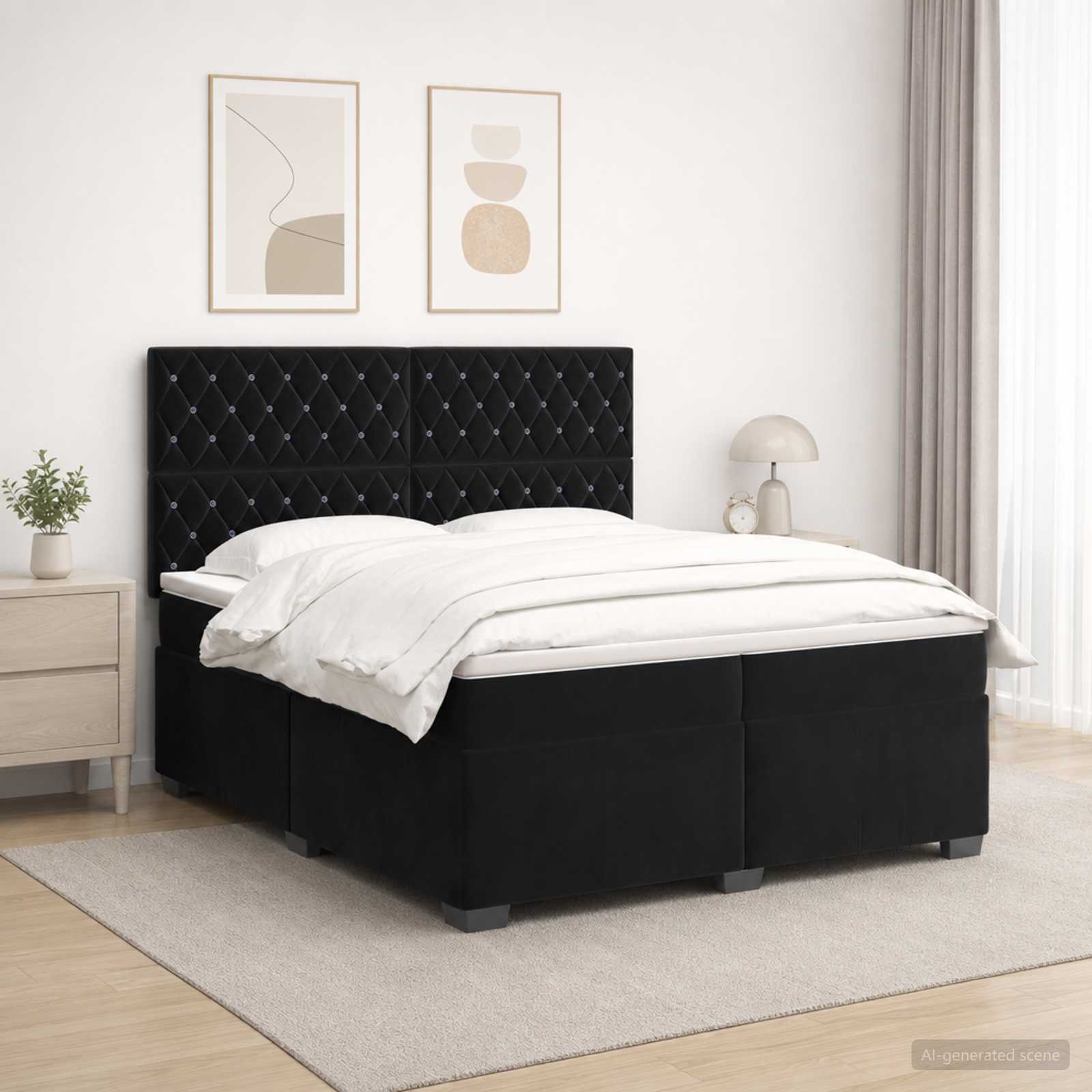 vidaXL Łóżko kontynentalne z materacem Czarny 200 x 200 cm Welur