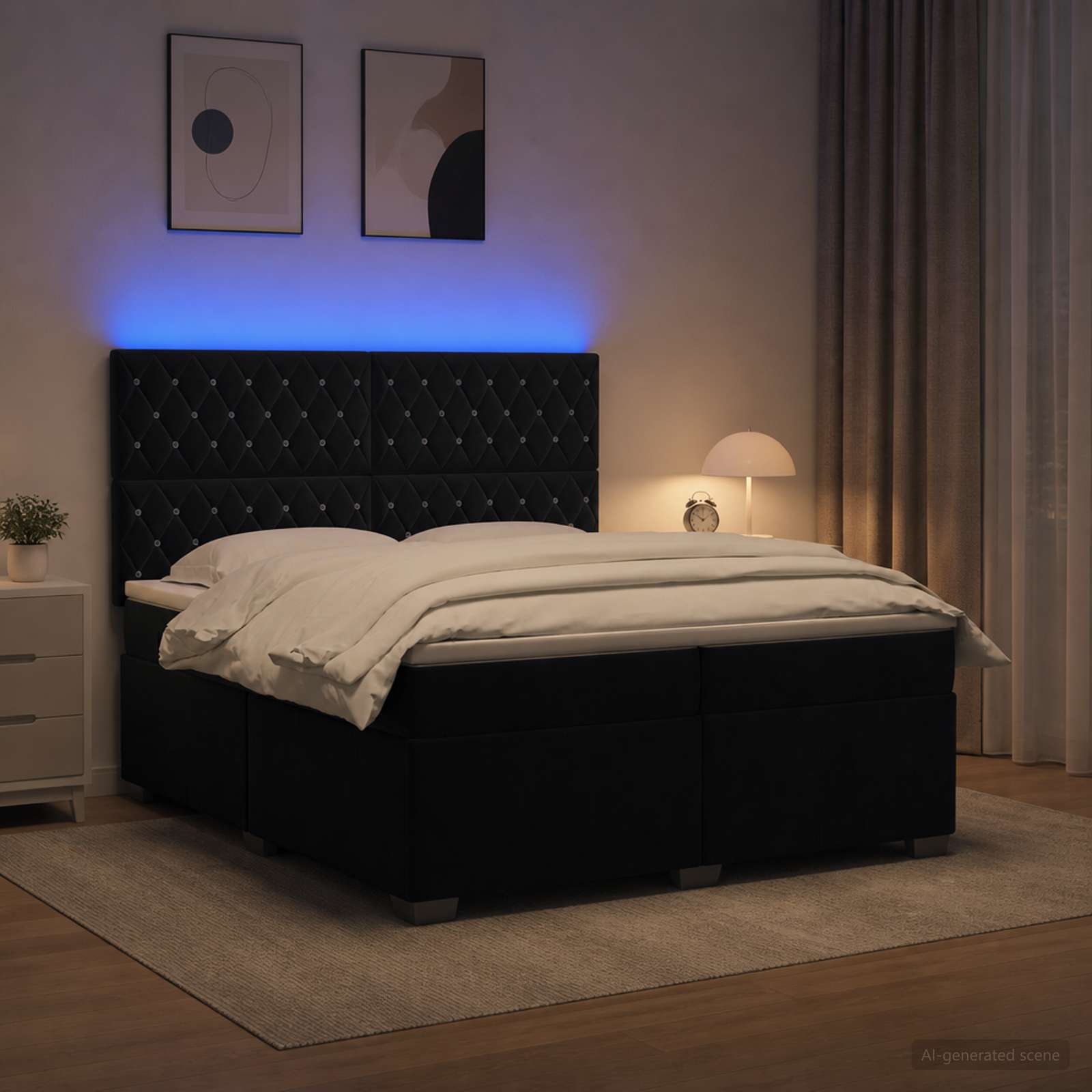 vidaXL Łóżko kontynentalne z materacem Czarny 200 x 200 cm Welur