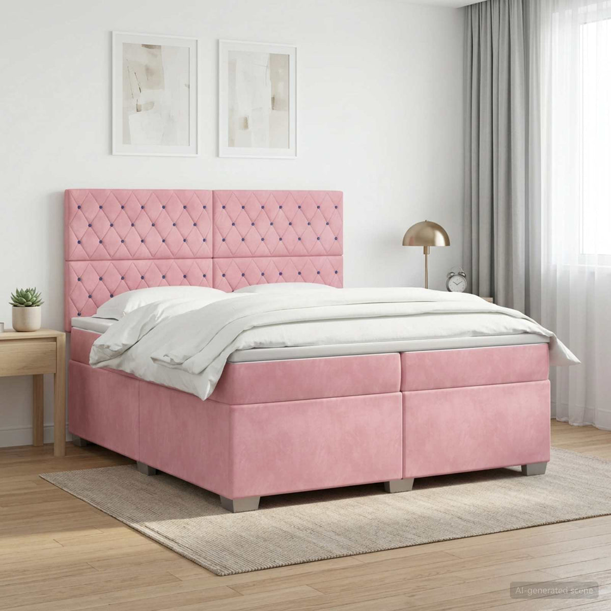 vidaXL Łóżko kontynentalne z materacem różowy 200 x 200 cm Welur