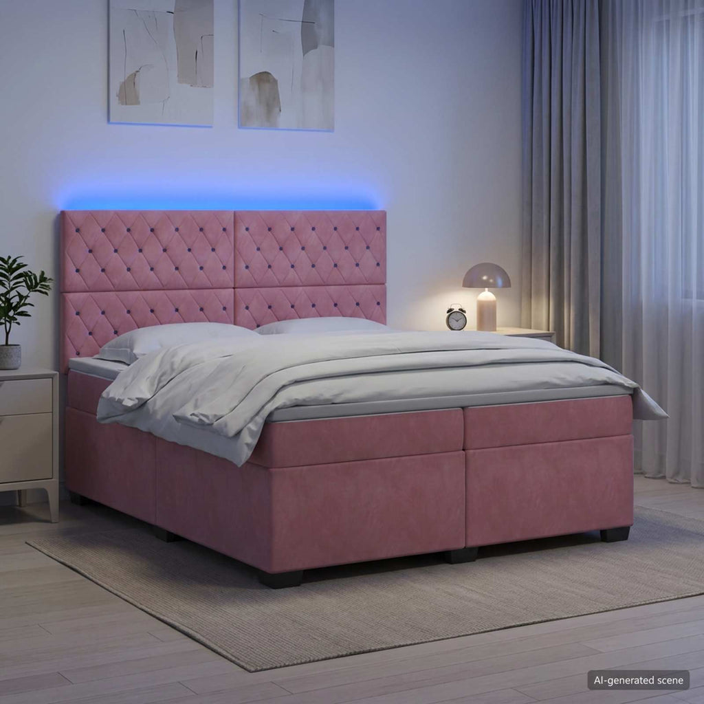vidaXL Łóżko kontynentalne z materacem różowy 200 x 200 cm Welur