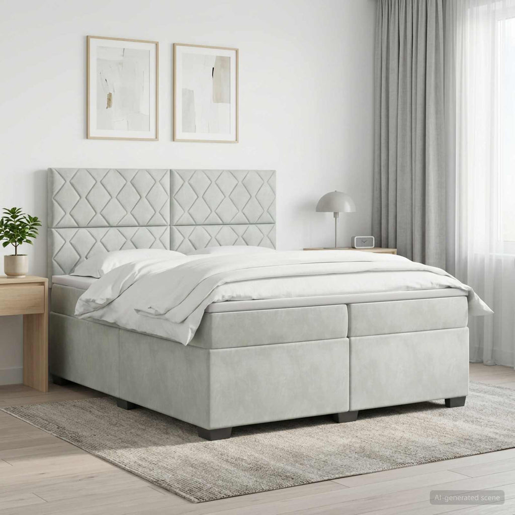vidaXL Łóżko kontynentalne z materacem jasnoszary 200 x 200 cm Welur