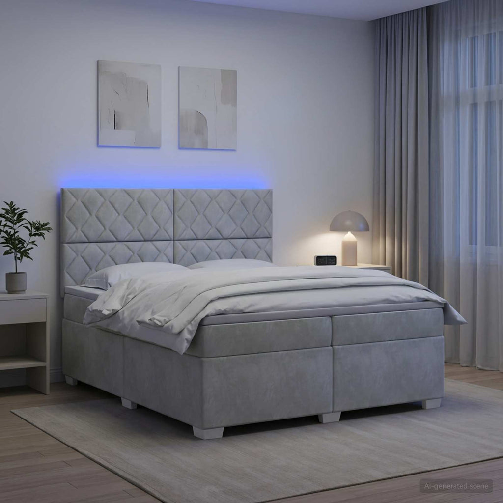vidaXL Łóżko kontynentalne z materacem jasnoszary 200 x 200 cm Welur