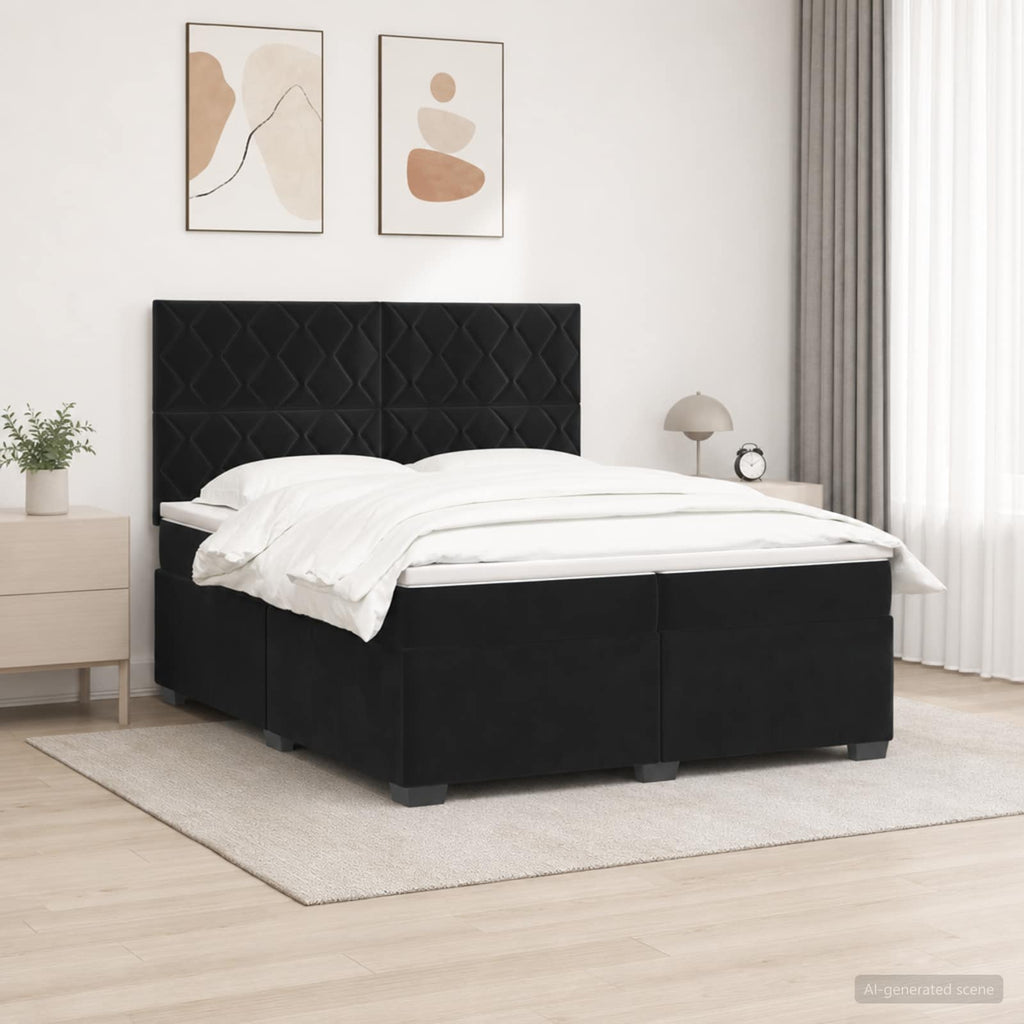 vidaXL Łóżko kontynentalne z materacem Czarny 200 x 200 cm Welur