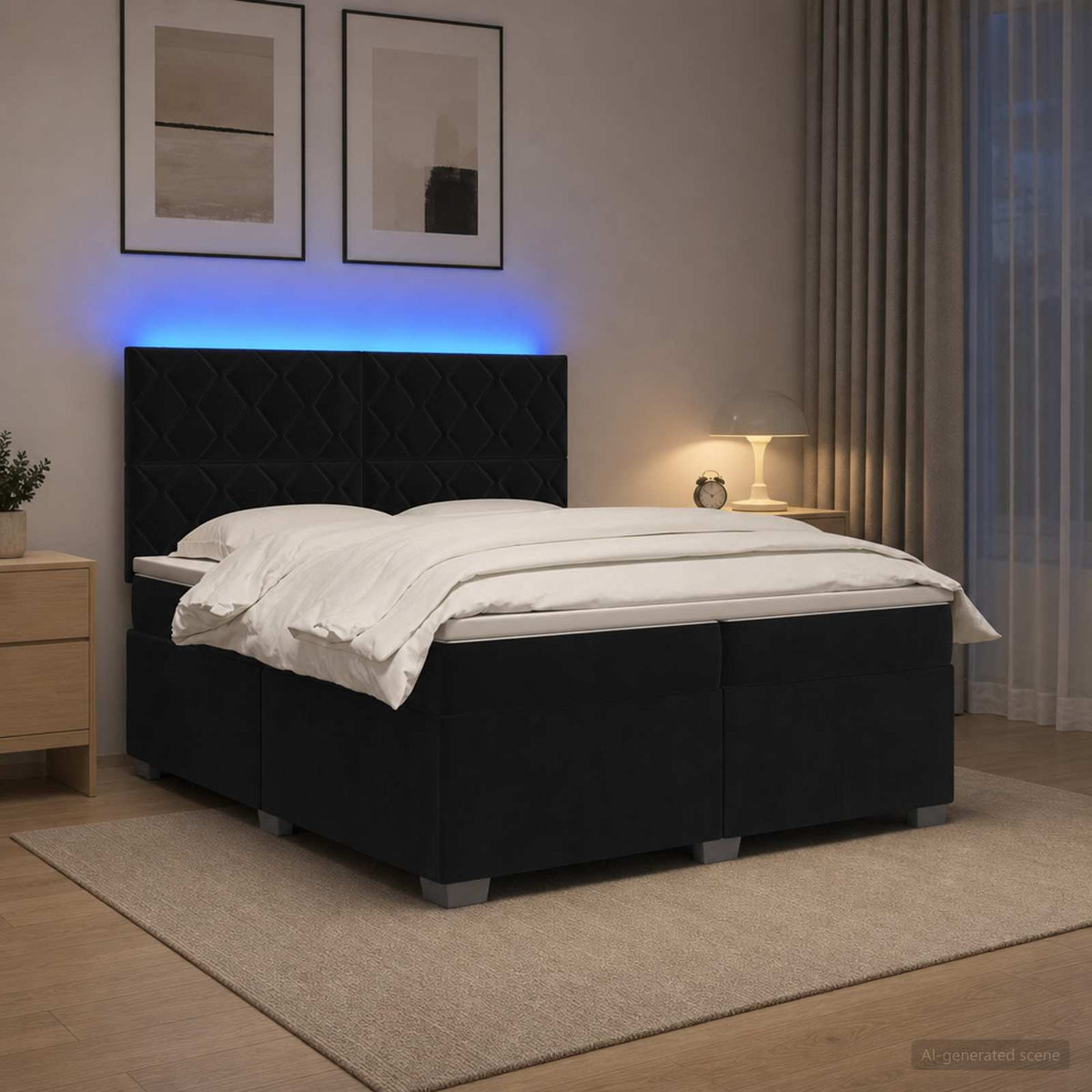 vidaXL Łóżko kontynentalne z materacem Czarny 200 x 200 cm Welur